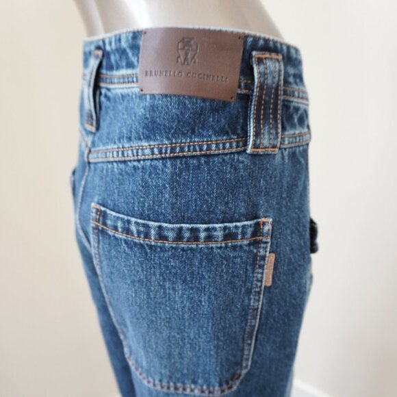 Brunello Cucinelli Monili Jeans Blue Denim High Waist Carpenter Wide Leg Size 6 - Picture 7 of 16